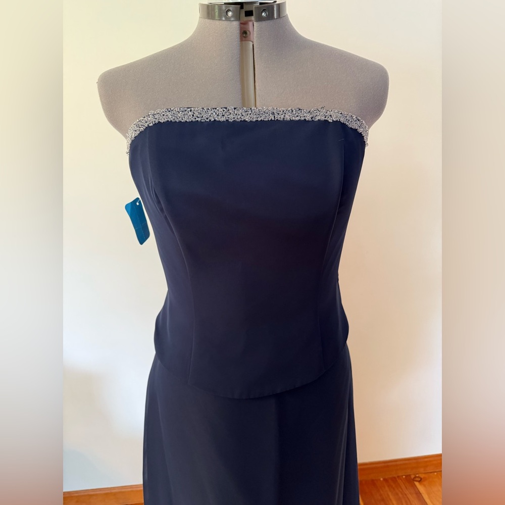 Impressions Navy Blue Strapless Two Piece Gown with Beading - Picture 2 of 5